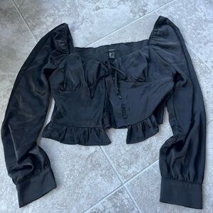 Black Satin Corset Long Sleeve Top